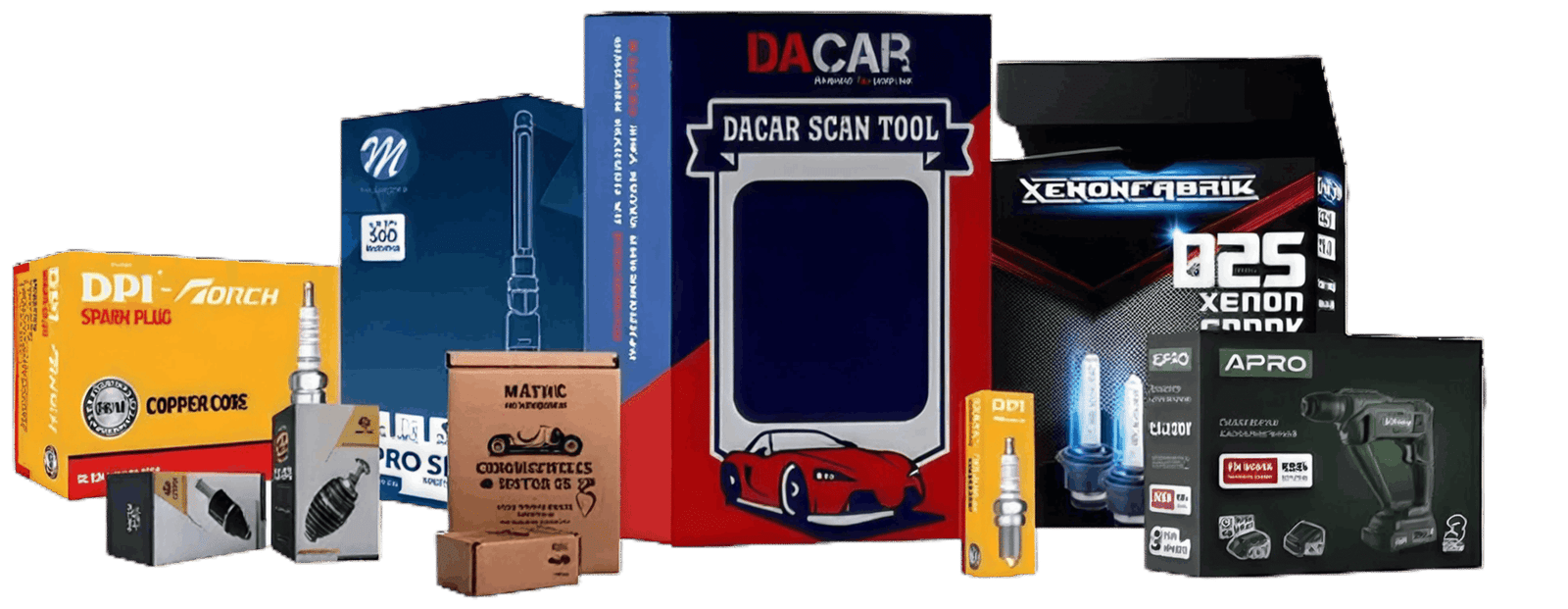 Collection of custom printed product packaging