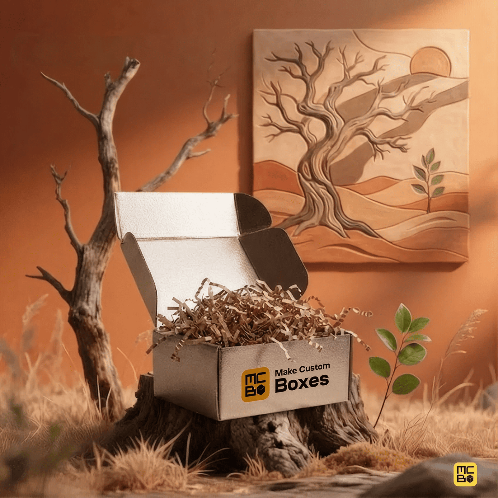 Custom electronics packaging displayed with branded products